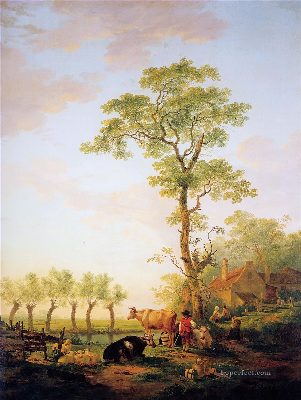 dutch landscape with cattle and farm Oil Paintings